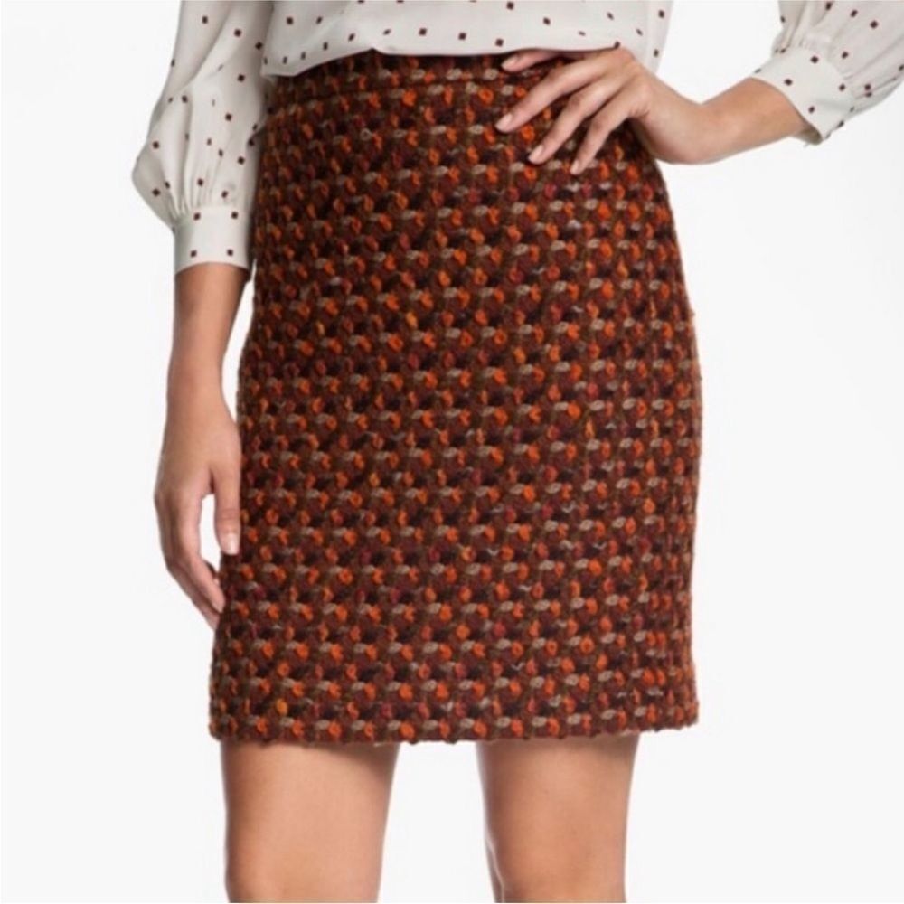KATE SPADE | Judy Wool Blend Tweed Mini Pencil Skirt Rust Combo Women’s Size 4